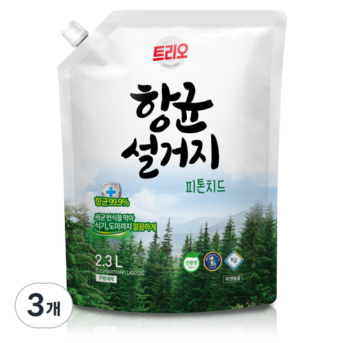 트리오 항균설거지 리필, 2.3L, 3개