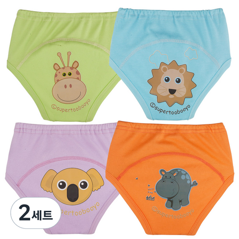 아가짱 유아용 동물친구 배변훈련팬티 4종 세트, A:(그린+블루+보라+오렌지), 2세트