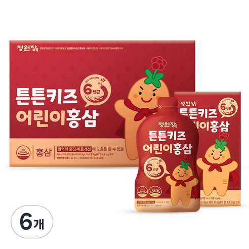정원장 튼튼키즈 어린이 홍삼, 600ml, 6개
