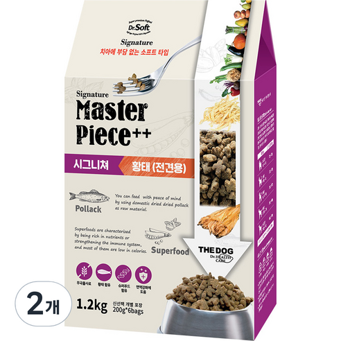 더독 전연령용 강아지 닥터 명작 시그니처 소프트사료, 황태, 1.2kg, 2개