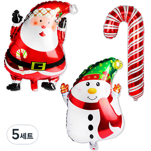 인디케이 크리스마스 산타클로스 대 + 스노우맨 대 + 지팡이 사탕풍선 대 세트, 혼합색상, 5세트