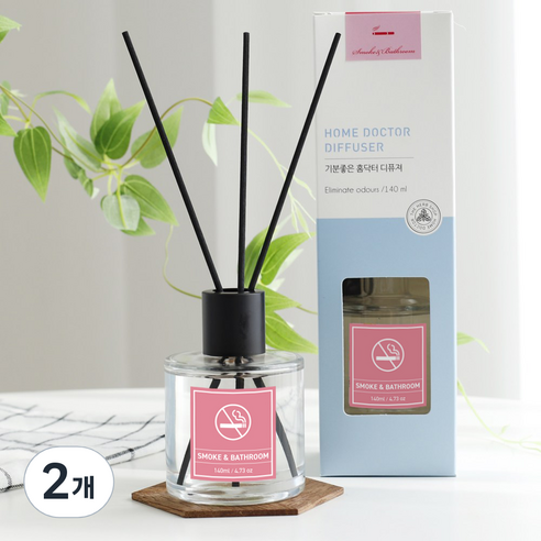 홈닥터 기분좋은 디퓨저 140ml x 2p + 섬유스틱 10p 세트 담배냄새 & 욕실냄새, 복숭아/유칼립투스향, 280ml, 1세트