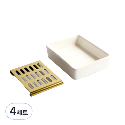 아토소 도자스텐 비누 받침대 디쉬 + 트레이 세트, 디쉬(백자), 트레이(골드), 4세트