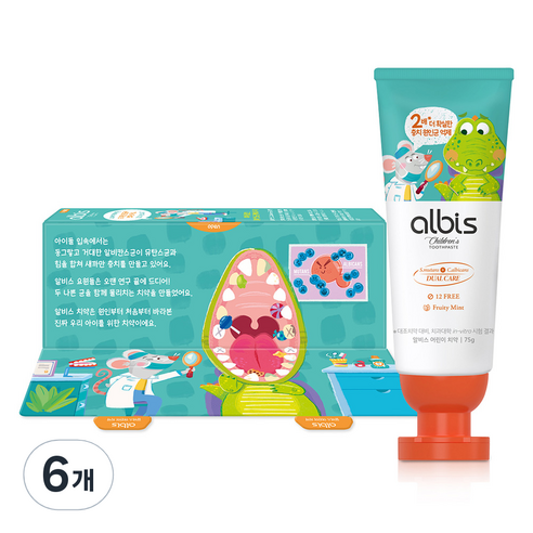 알비스 충치케어 어린이치약 프루티민트향, 75g, 6개