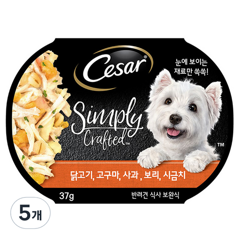 시저 심플리 닭고기 고구마 사과 강아지습식사료, 닭, 37g, 5개