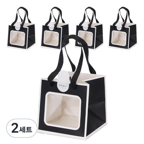 인디케이 투명창 선물쇼핑백 소 5p + 스티커 5p 세트, 블랙, 2세트