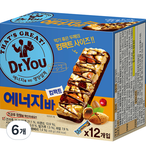 닥터유 에너지바 컴팩트, 408g, 6개