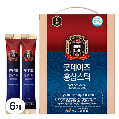 한국고려홍삼 굿데이즈 홍삼스틱, 100포, 6개