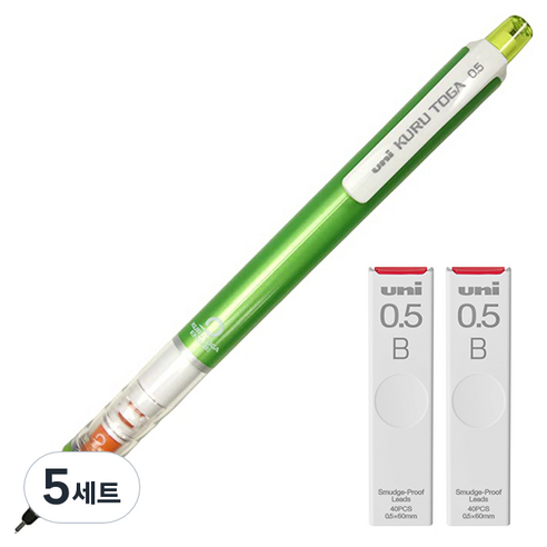 유니 쿠루토가 샤프 스탠다드 모델 그린 M5-450 + 쿠루토가 전용 샤프심 B 2p 세트, 5세트, 0.5mm