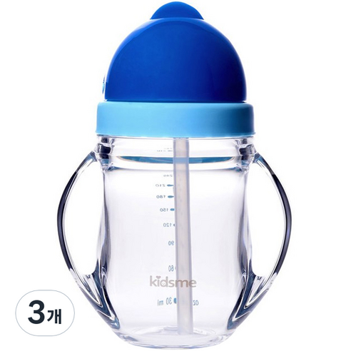 키즈미 유아용 트라이탄 트레이닝 빨대컵 240ml, 3개, 블루