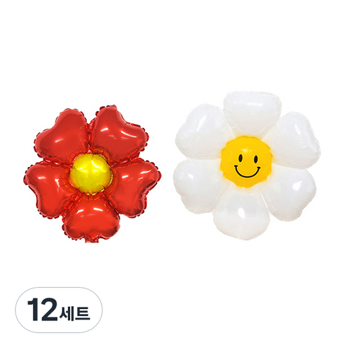 파티쇼 플라워 은박 하트 + 데이지 소형 풍선 세트, 레드(하트풍선), 12세트
