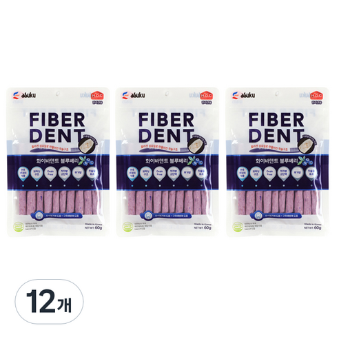 아스쿠 화이바덴트 강아지 덴탈껌 60g, 블루베리, 12개