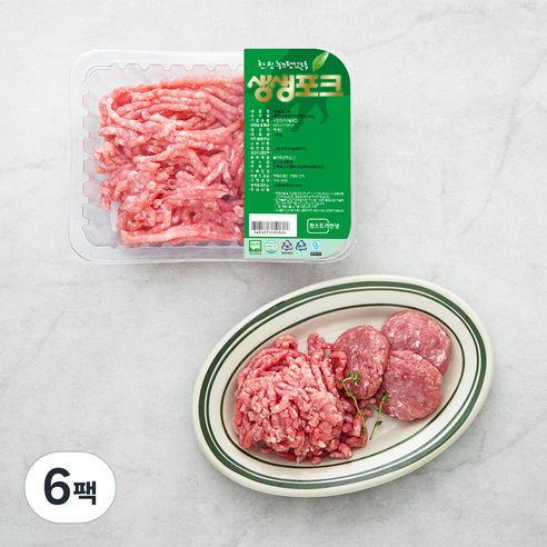 생생포크 한돈 무항생제 인증 앞다리 다짐육 (냉장), 500g, 6팩