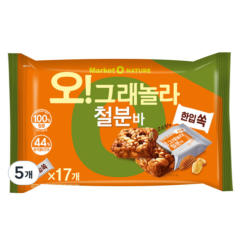 마켓오네이처 오리온 그래놀라바 철분바 미니, 198g, 5개