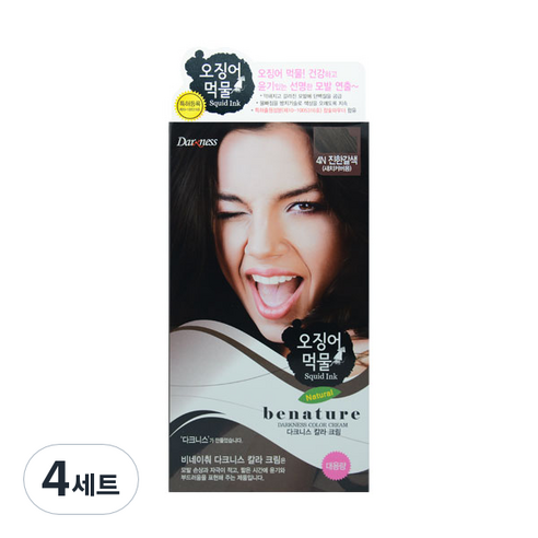 오징어먹물 다크니스 칼라 염모제 100g + 산화제 100g, 4N진한갈색, 4세트