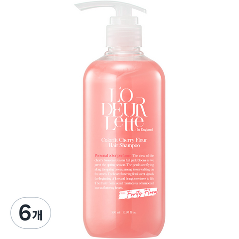 로더렛 인 잉글랜드 컬러핏 체리 플뢰르 헤어 샴푸 프루티 플로럴향, 500ml, 6개