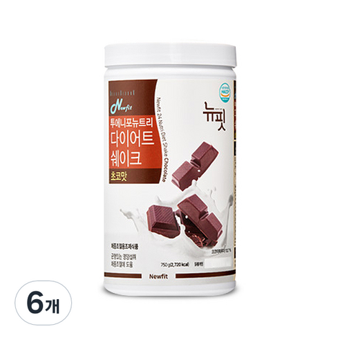 뉴핏 투에니포 뉴트리 다이어트 쉐이크 초코맛, 750g, 6개