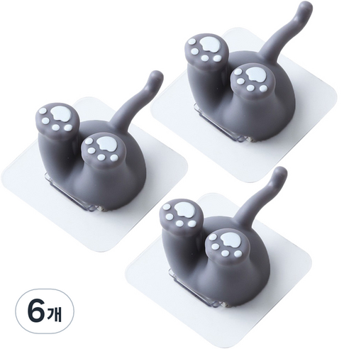 솔브리빙 귀여운 엉덩이 욕실 부착형 칫솔꽂이 걸이 거치대, 그레이 고양이, 6개