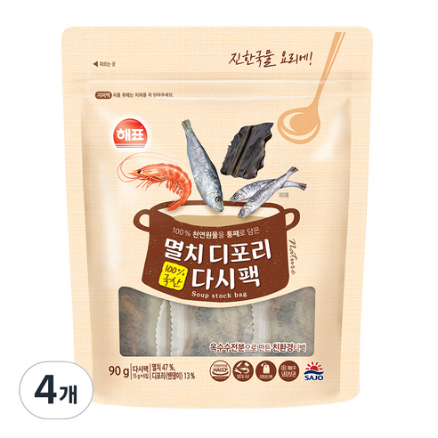 해표 멸치디포리 다시팩, 90g, 4개