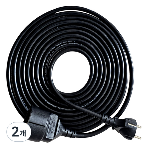 가가전자 코드 전기 연장선 16A 1구 VCTF, 2개, 3m, BLACK