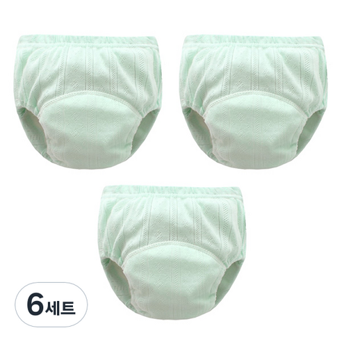 조이멀티 아동용 펀칭 단색파스텔 배변훈련팬티, 그린, 6세트