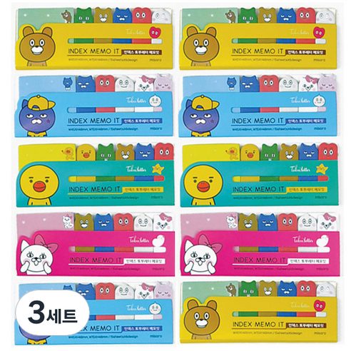 미소로 토부레터 인덱스 메모잇 1929 노랑 2p + 파랑 2p + 민트 2p + 핑크 2p+ 랜덤 발송 2p, 혼합 색상, 3세트