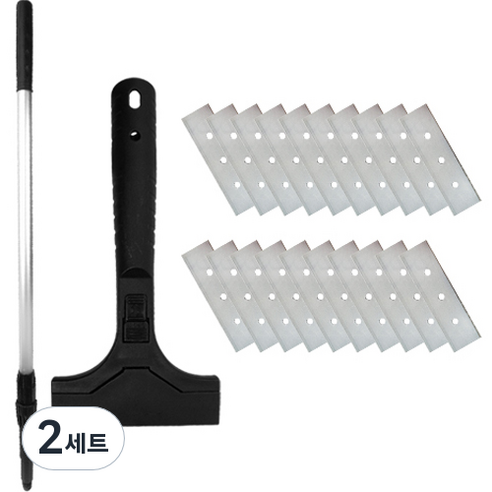 월드크린 원터치 롱 흑칼집 스크래퍼 + 2단봉 + 칼날 20p, 2세트