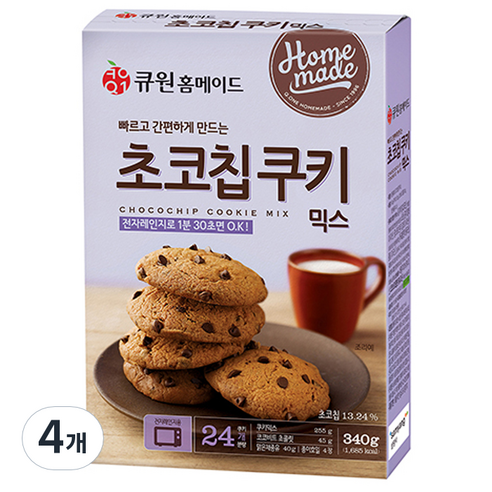 큐원 홈메이드 초코칩쿠키믹스 전자레인지용, 4개, 340g