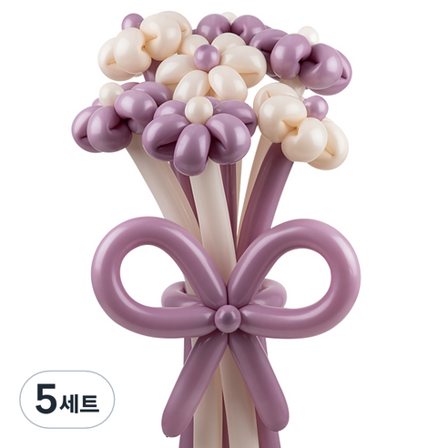 셈퍼텍스 요술풍선 데이지 튤립 꽃다발 만들기 세트, 더스크 크림라벤더 2색혼합, 5세트