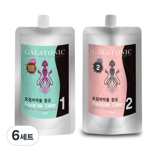 갈라토닉 스퀴드 잉크 칼라 새치염색제 1제 500ml + 2제 500ml, 4N자연갈색, 6세트