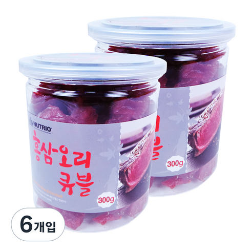 뉴트리오 스테이크 반려견 간식, 홍삼 + 오리큐블 혼합맛, 300g, 6개