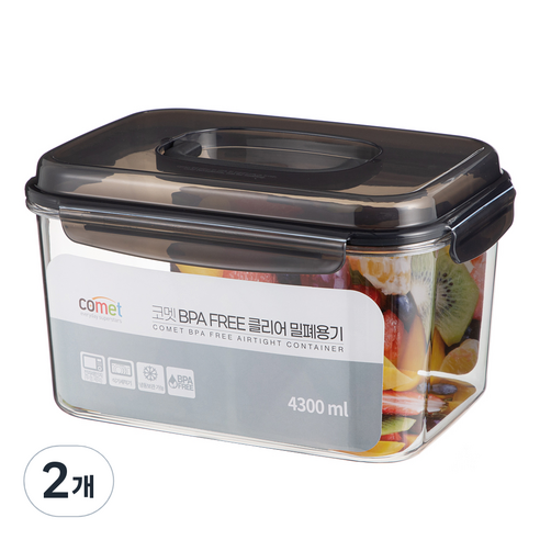 코멧 국내생산 BPA FREE 클리어 밀폐용기 핸들타입 4300ml, 2개, 단품