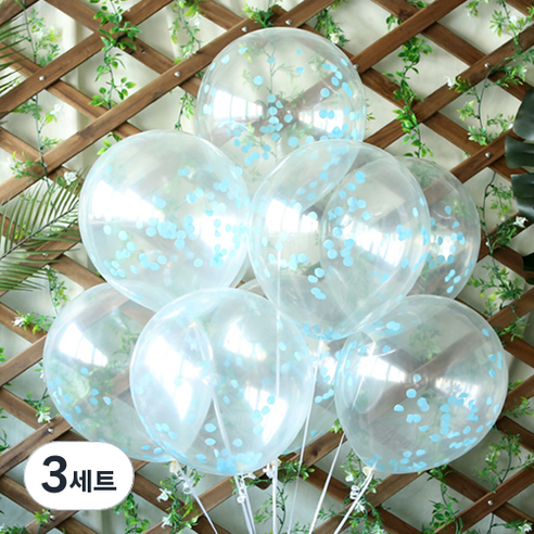 파티해 써클 컨페티풍선 20p + 손펌프 랜덤발송 +컬링리본 + 스펀지닷 세트, 블루, 3세트