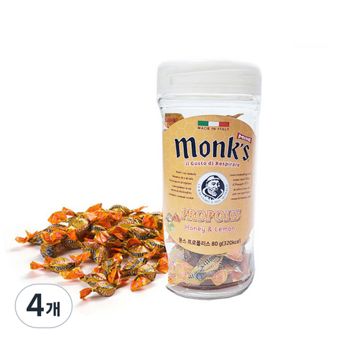 Monks 자동차컵 홀더용 프로폴리스 캔디, 4개, 80g