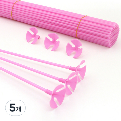 마켓감성 마카롱 풍선 홀더 핸드 스틱 42cm 100p, 분홍, 5개