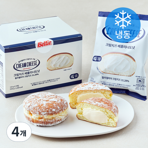 필라델피아 크림치즈 베를리너도넛 (냉동), 110g, 4개, 3개입