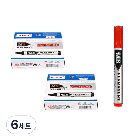 블루마토 유성 매직 B세트 MS850 12p, 적색, 6세트