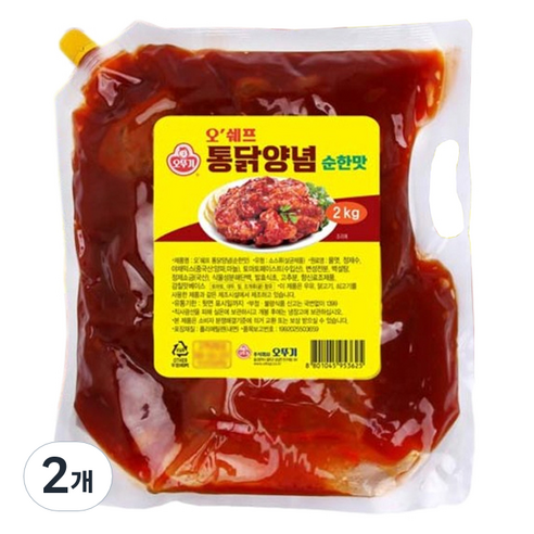 오뚜기 오쉐프 통닭양념 순한맛, 2kg, 2개