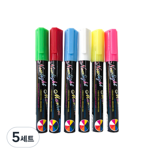 동아피엠에스 뉴라이트 형광 보드마카펜 6색 세트, 혼합색상, 5세트