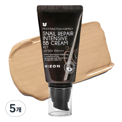 미즈온 스네일 리페어 인텐시브 비비 BB크림 SPF50+ PA+++, 27호 허니 베이지, 5개