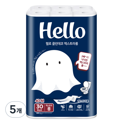 헬로 클린데코 엑스트라롱 천연펄프 2겹 화장지, 30개입, 5개