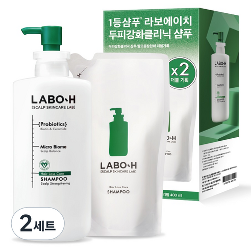 라보에이치 두피강화 클리닉 샴푸 610ml + 리필 400ml 세트, 2세트
