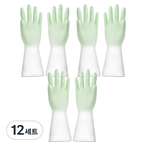 리즈제이니 라텍스 고무장갑 M, 17 모란디 투 컬러 그린, 중(M), 12세트