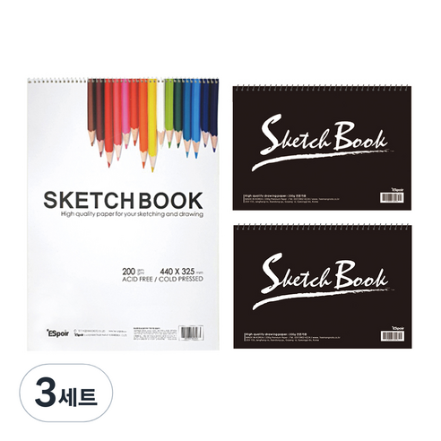희망노트사 두꺼운 프리미엄 미색 내지 전문가용 스케치북 5절 + 8절 x 2p세트, 5절, 8절, 3세트