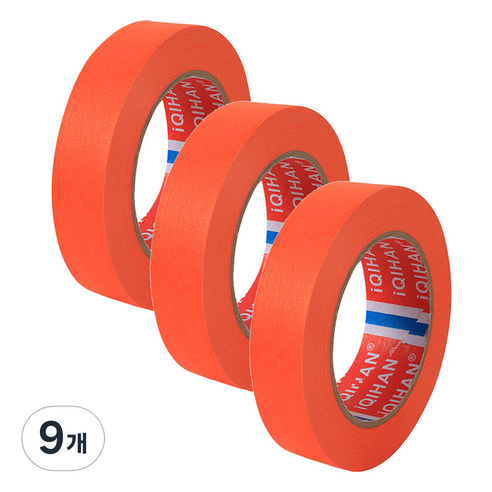 iQIHAN 칼라 마스킹 종이테이프 20mm x 15m, 오렌지, 9개
