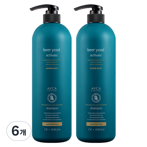 아브카 맥주효모 두피케어 탈모증상완화 샴푸 우디머스크, 1000ml, 6개