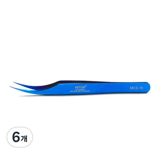 비투스 속눈썹 핀셋 MCS-18, 블루, 6개