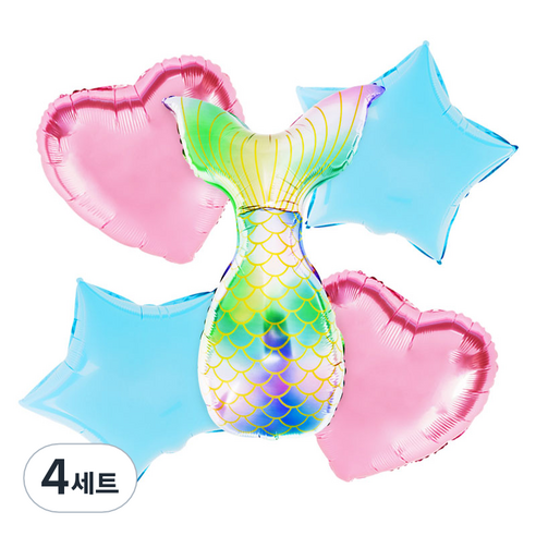 파티팡 원팩 캐릭터은박풍선 인어공주 베이비톤 부케 5종세트, 혼합 색상, 4세트