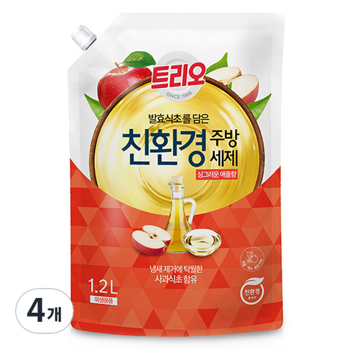 트리오 발효식초 담은 친환경 주방세제 애플향, 1.2L, 4개