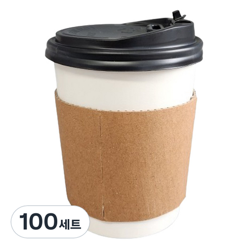 생활을그리다 무인쇄 종이컵 360ml + 블랙 ps 뚜껑 + 무지 홀더 세트, 50개, 2세트